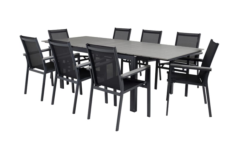 Ruokailuryhmä Levels Jatk 160 cm 8 Parma tuolia - Harmaa/Musta - Puutarhakalusteet - Ulkoryhmä - Ruokailuryhmät ulos