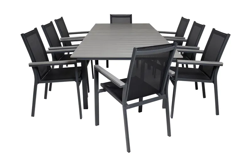 Ruokailuryhmä Levels Jatk 160 cm 8 Parma tuolia, Harmaa/Musta