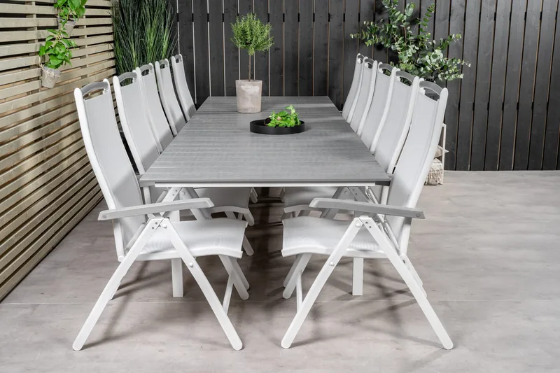 Ruokailuryhmä Levels Jatk 224 cm 10 Albany tuolia, Harmaa/Valkoinen