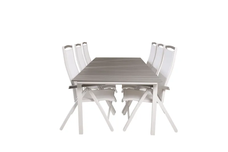Ruokailuryhmä Levels Jatk 224 cm 6 Albany tuolia, Harmaa/Valkoinen