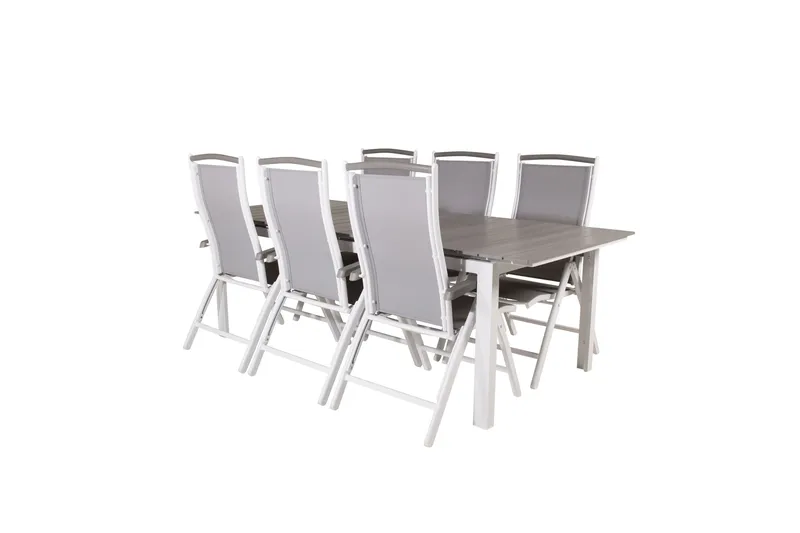 Ruokailuryhmä Levels Jatk 224 cm 6 Albany tuolia, Harmaa/Valkoinen