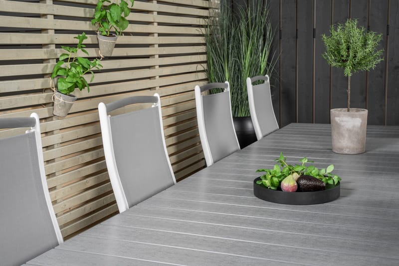 Ruokailuryhmä Levels Jatk 224 cm 8 Albany tuolia - Harmaa/Valkoinen - Puutarhakalusteet - Ulkoryhmä - Ruokailuryhmät ulos