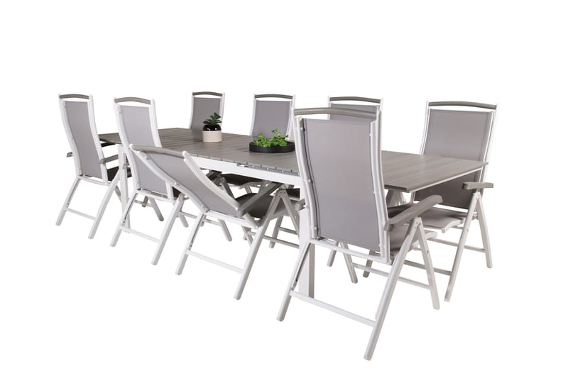 Ruokailuryhmä Levels Jatk 224 cm 8 Albany tuolia - Harmaa/Valkoinen - Puutarhakalusteet - Ulkoryhmä - Ruokailuryhmät ulos