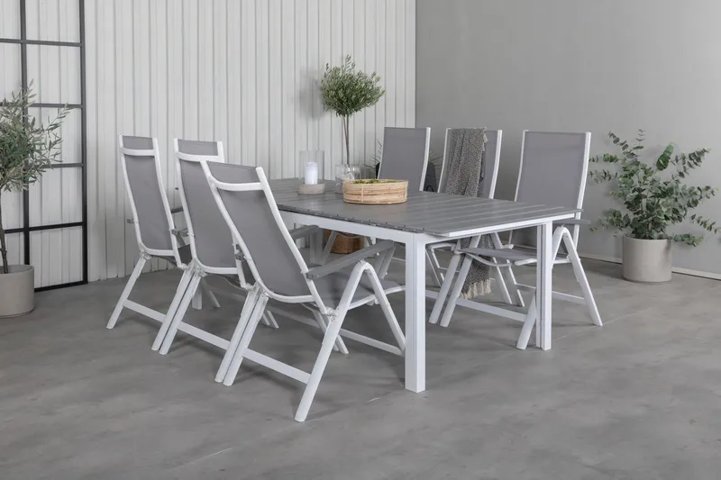 Ruokailuryhmä Levels Jatk 229 cm 6 Albany tuolia - Ruskea/Valkoinen - Puutarhakalusteet - Ulkoryhmä - Ruokailuryhmät ulos