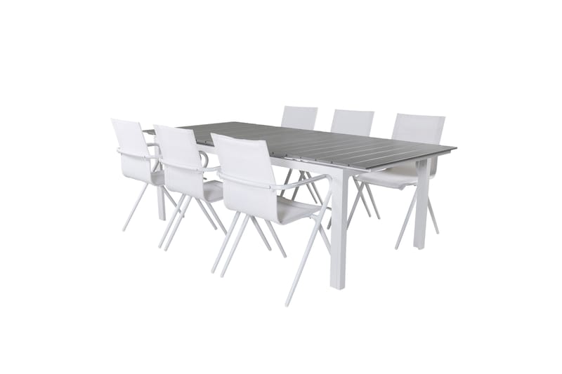 Ruokailuryhmä Levels Jatk 229 cm 6 Alina tuolia - Harmaa/Valkoinen - Puutarhakalusteet - Ulkoryhmä - Ruokailuryhmät ulos
