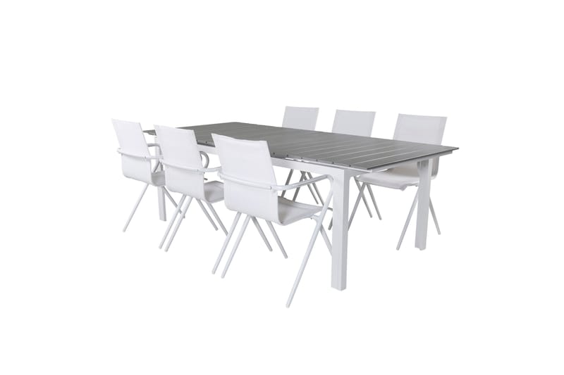 Ruokailuryhmä Levels Jatk 229 cm 6 Alina tuolia - Harmaa/Valkoinen - Puutarhakalusteet - Ulkoryhmä - Ruokailuryhmät ulos