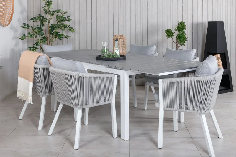 Ruokailuryhmä Levels Jatkett 160-240 cm 6 Virya tuolia - Harmaa - Puutarhakalusteet - Ulkoryhmä - Ruokailuryhmät ulos