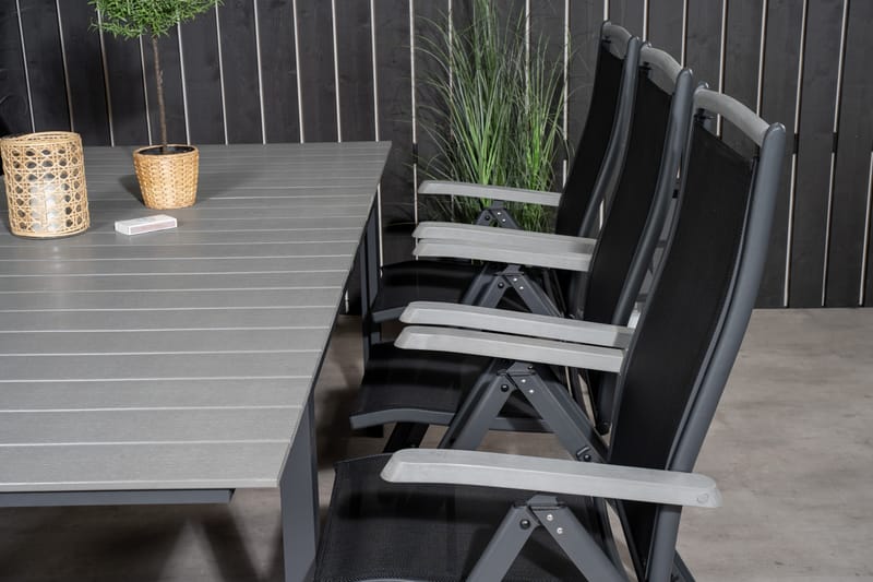 Ruokailuryhmä Levels Jatkett 160 cm 6 Albany tuolia - Musta/Harmaa - Puutarhakalusteet - Ulkoryhmä - Ruokailuryhmät ulos