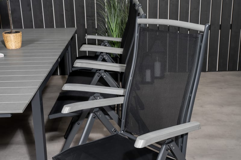 Ruokailuryhmä Levels Jatkett 160 cm 8 Albany tuolia - Musta/Harmaa - Puutarhakalusteet - Ulkoryhmä - Ruokailuryhmät ulos