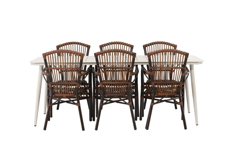 Ruokailuryhmä Lina 120 cm 6 Galera tuolia - Ruskea/Valkoinen - Puutarhakalusteet - Ulkoryhmä - Ruokailuryhmät ulos