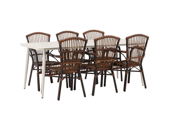 Ruokailuryhmä Lina 120 cm 6 Galera tuolia - Ruskea/Valkoinen - Ruokailuryhmät ulos