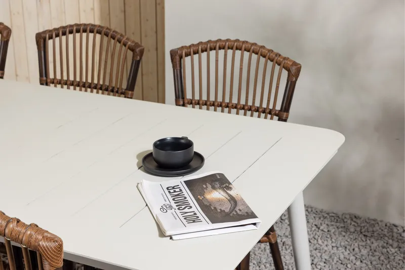 Ruokailuryhmä Lina 120 cm 6 Galera tuolia - Ruskea/Valkoinen - Puutarhakalusteet - Ulkoryhmä - Ruokailuryhmät ulos