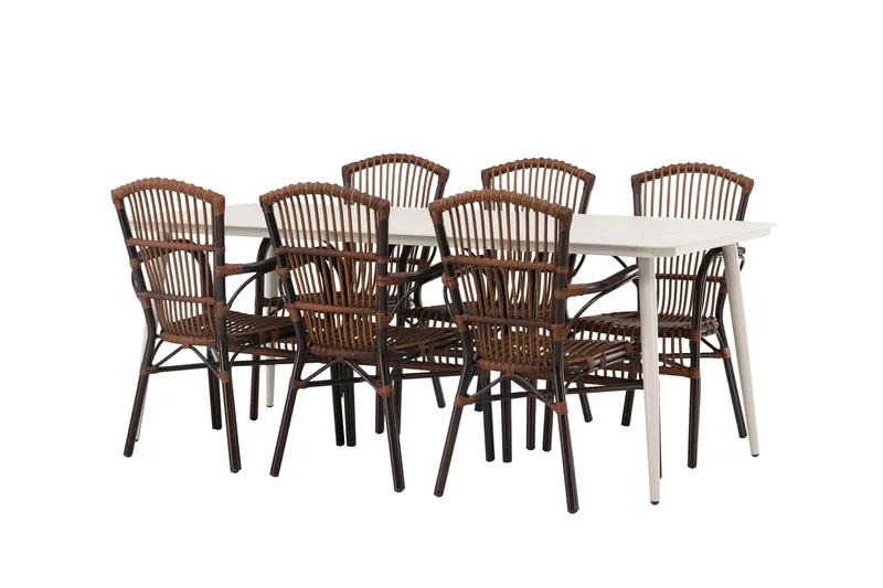 Ruokailuryhmä Lina 120 cm 6 Galera tuolia - Ruskea/Valkoinen - Puutarhakalusteet - Ulkoryhmä - Ruokailuryhmät ulos