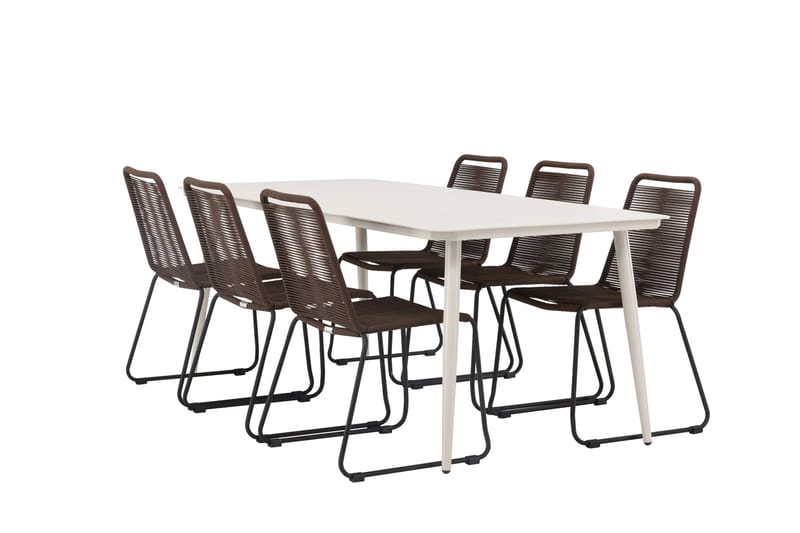 Ruokailuryhmä Lina 120 cm 6 Lindos tuolia, Tummanruskea/Valkoinen