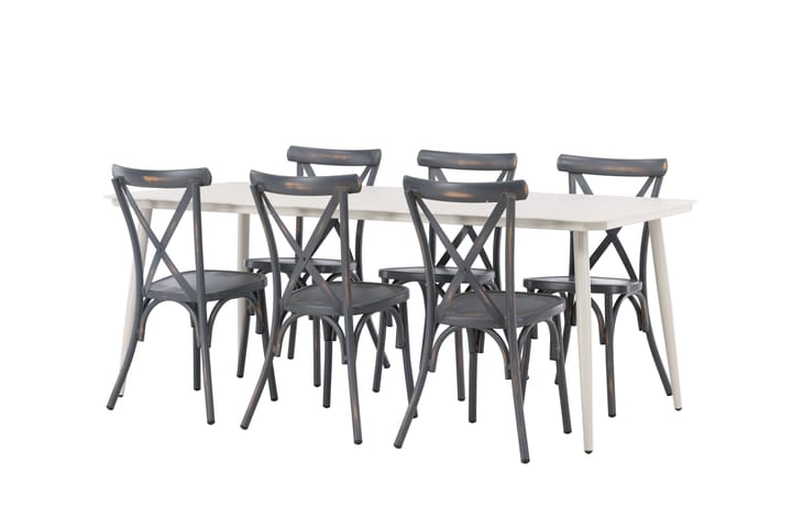 Ruokailuryhmä Lina 120 cm 6 Tablas tuolia - Tummanharmaa/Valkoinen - Ruokailuryhmät ulos