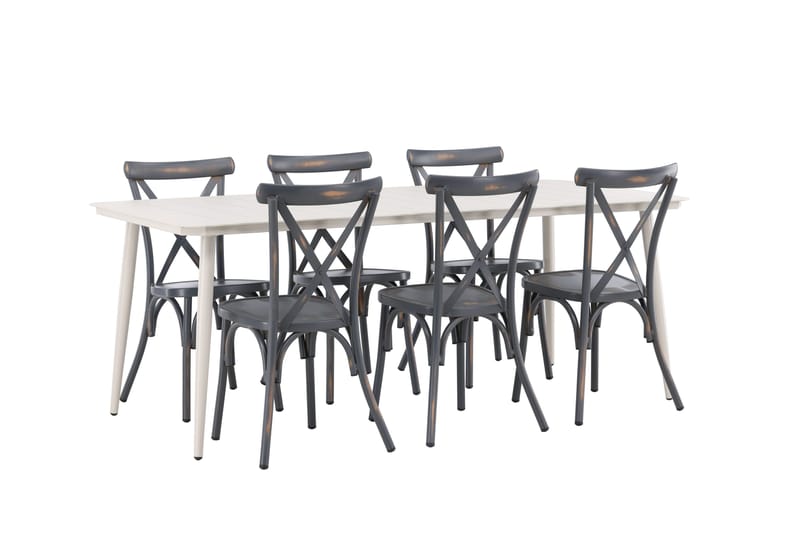 Ruokailuryhmä Lina 120 cm 6 Tablas tuolia - Tummanharmaa/Valkoinen - Puutarhakalusteet - Ulkoryhmä - Ruokailuryhmät ulos