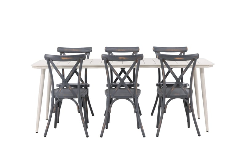 Ruokailuryhmä Lina 120 cm 6 Tablas tuolia - Tummanharmaa/Valkoinen - Puutarhakalusteet - Ulkoryhmä - Ruokailuryhmät ulos