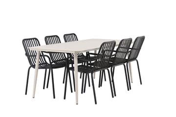 Ruokailuryhmä Lina 120 cm 6 Peking tuolia - Musta/Valkoinen - Puutarhakalusteet - Ulkoryhmä - Ruokailuryhmät ulos