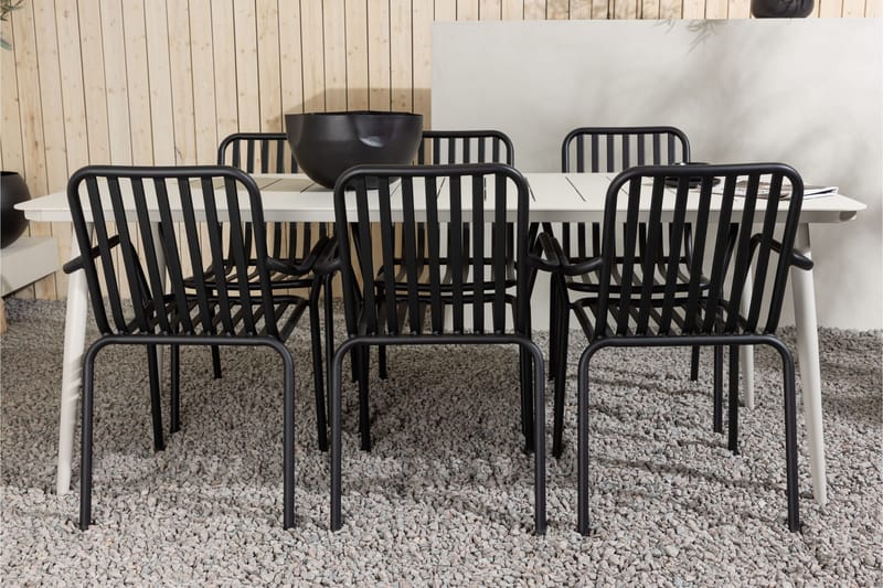 Ruokailuryhmä Lina 120 cm 6 Peking tuolia - Musta/Valkoinen - Puutarhakalusteet - Ulkoryhmä - Ruokailuryhmät ulos