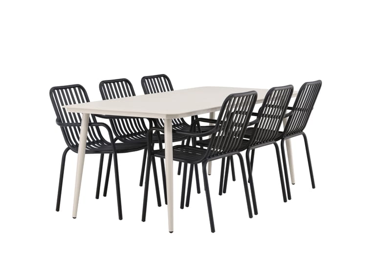 Ruokailuryhmä Lina 120 cm 6 Peking tuolia - Musta/Valkoinen - Puutarhakalusteet - Ulkoryhmä - Ruokailuryhmät ulos