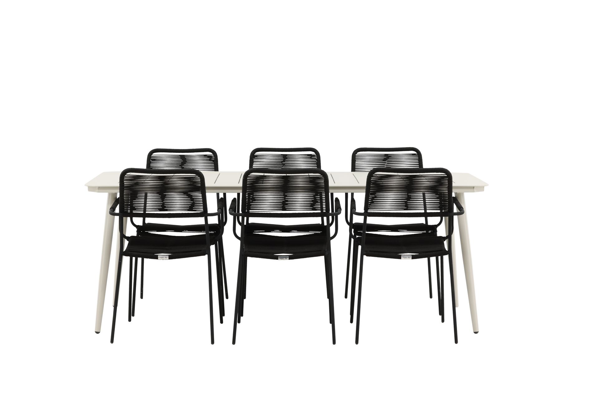 Ruokailuryhmä Lina 200x90 cm 6 Lindos tuolia - Musta - Puutarhakalusteet - Ulkoryhmä - Ruokailuryhmät ulos