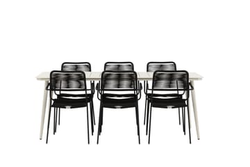 Ruokailuryhmä Lina 200x90 cm 6 Lindos tuolia - Musta - Puutarhakalusteet - Ulkoryhmä - Ruokailuryhmät ulos