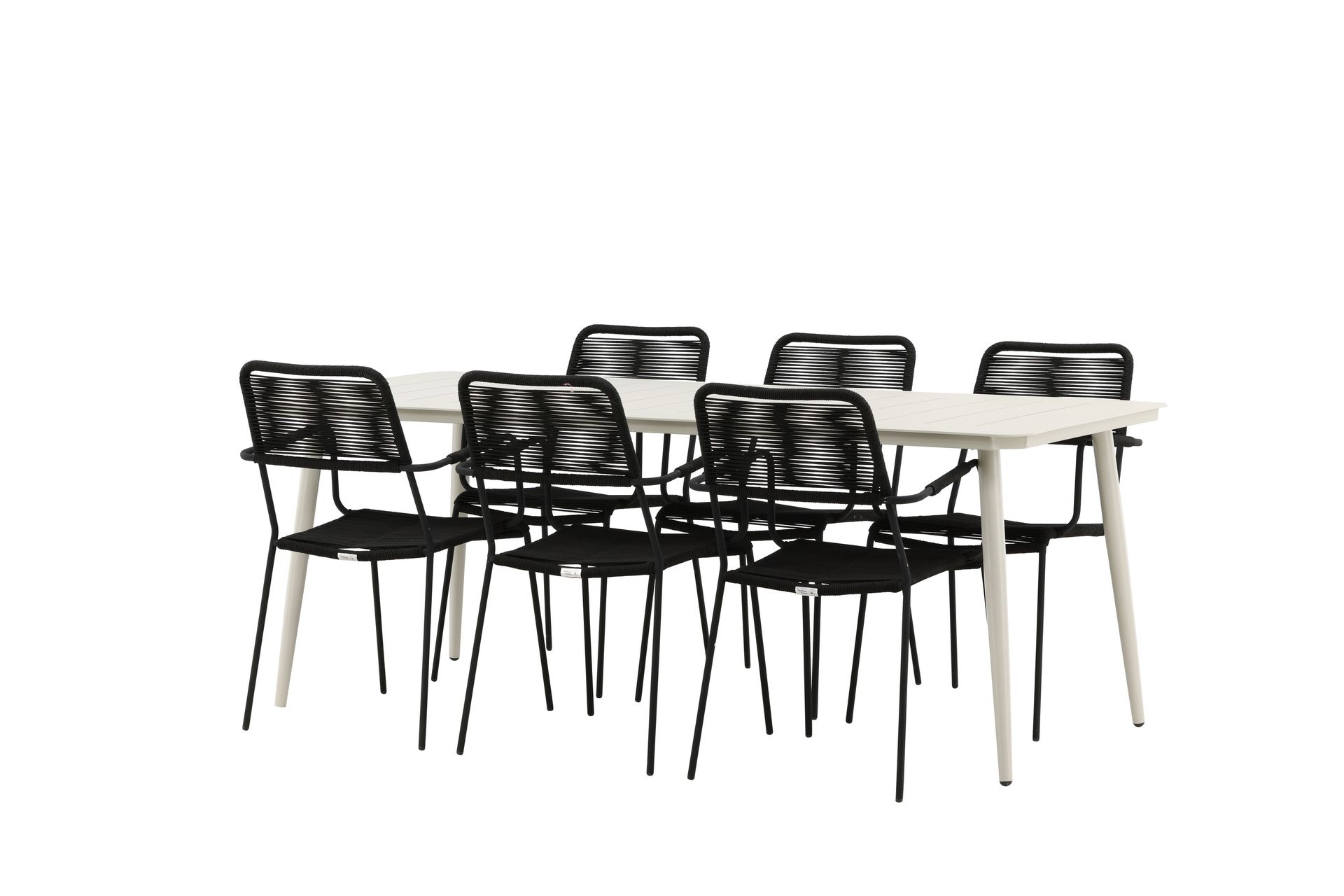 Ruokailuryhmä Lina 200x90 cm 6 Lindos tuolia - Musta - Puutarhakalusteet - Ulkoryhmä - Ruokailuryhmät ulos