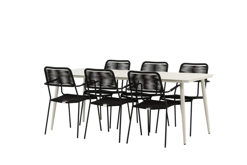 Ruokailuryhmä Lina 200x90 cm 6 Lindos tuolia - Musta - Puutarhakalusteet - Ulkoryhmä - Ruokailuryhmät ulos