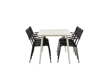 Ruokailuryhmä Lina 200x90 cm 6 Lindos tuolia - Musta - Puutarhakalusteet - Ulkoryhmä - Ruokailuryhmät ulos
