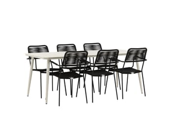 Ruokailuryhmä Lina 200x90 cm 6 Lindos tuolia - Musta - Puutarhakalusteet - Ulkoryhmä - Ruokailuryhmät ulos