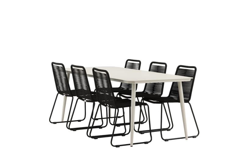 Ruokailuryhmä Lina 200x90 cm 6 Lindos tuolia - Musta - Puutarhakalusteet - Ulkoryhmä - Ruokailuryhmät ulos