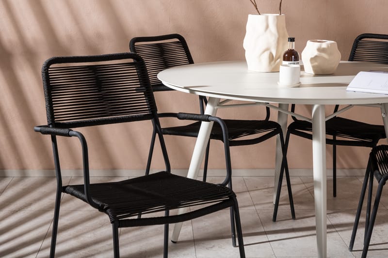 Ruokailuryhmä Lina Pyöreä 120 cm 4 Lindos tuolia - Musta - Puutarhakalusteet - Ulkoryhmä - Ruokailuryhmät ulos