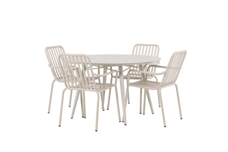 Ruokailuryhmä Lina Pyöreä 120 cm 4 Peking tuolia - Beige/Valkoinen - Puutarhakalusteet - Ulkoryhmä - Ruokailuryhmät ulos