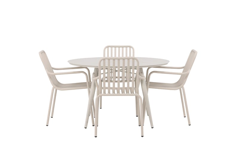 Ruokailuryhmä Lina Pyöreä 120 cm 4 Peking tuolia - Beige/Valkoinen - Puutarhakalusteet - Ulkoryhmä - Ruokailuryhmät ulos