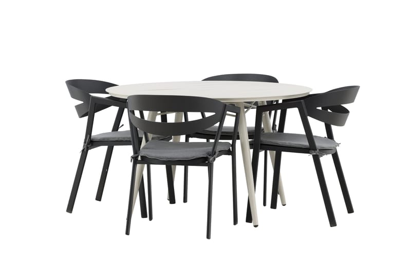 Ruokailuryhmä Lina Pyöreä 120 cm 4 Slit ruokatuolia - Musta - Puutarhakalusteet - Ulkoryhmä - Ruokailuryhmät ulos