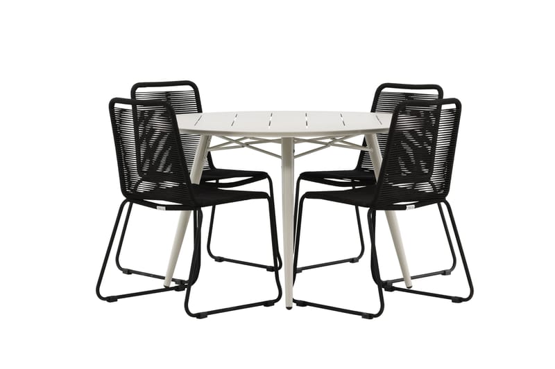 Ruokailuryhmä Lina Pyöreä 120 cm 4 Lindos tuolia - Musta - Puutarhakalusteet - Ulkoryhmä - Ruokailuryhmät ulos