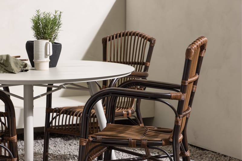 Ruokailuryhmä Lina Pyöreä 120 cm 4 Galera tuolia - Ruskea/Valkoinen - Puutarhakalusteet - Ulkoryhmä - Ruokailuryhmät ulos