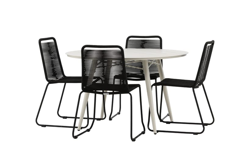 Ruokailuryhmä Lina Pyöreä 120 cm 4 Lindos tuolia - Musta - Puutarhakalusteet - Ulkoryhmä - Ruokailuryhmät ulos