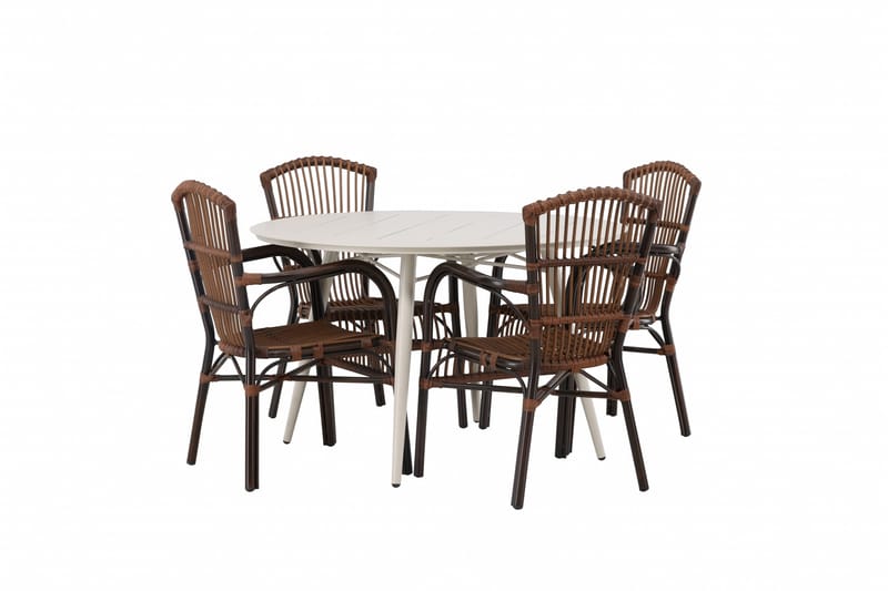 Ruokailuryhmä Lina Pyöreä 120 cm 4 Galera tuolia - Ruskea/Valkoinen - Puutarhakalusteet - Ulkoryhmä - Ruokailuryhmät ulos