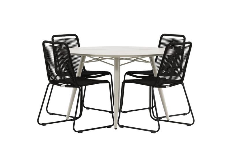 Ruokailuryhmä Lina Pyöreä 120 cm 4 Lindos tuolia - Musta - Puutarhakalusteet - Ulkoryhmä - Ruokailuryhmät ulos