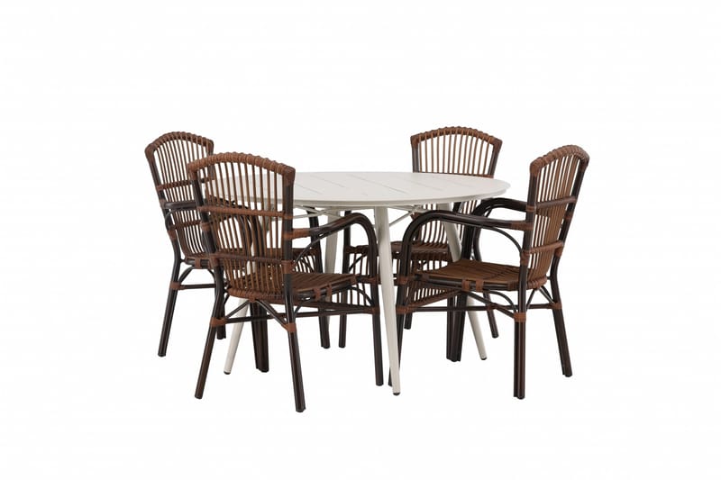 Ruokailuryhmä Lina Pyöreä 120 cm 4 Galera tuolia, Ruskea/Valkoinen