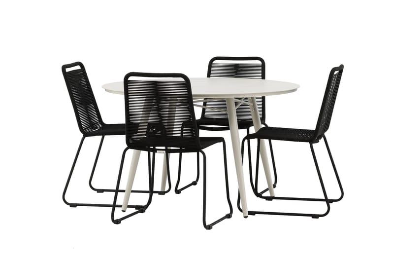 Ruokailuryhmä Lina Pyöreä 120 cm 4 Lindos tuolia - Musta - Puutarhakalusteet - Ulkoryhmä - Ruokailuryhmät ulos