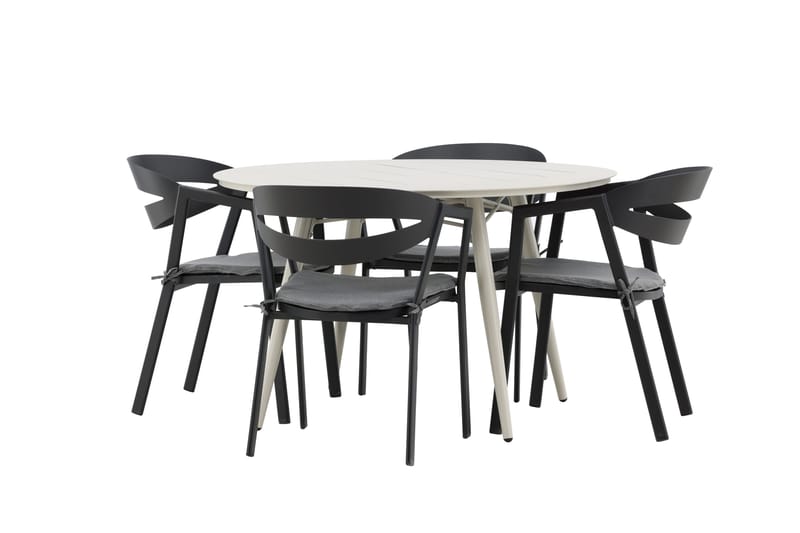 Ruokailuryhmä Lina Pyöreä 120 cm 4 Slit ruokatuolia - Musta - Puutarhakalusteet - Ulkoryhmä - Ruokailuryhmät ulos