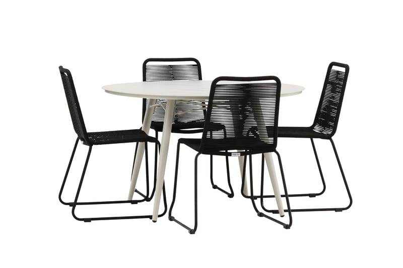 Ruokailuryhmä Lina Pyöreä 120 cm 4 Lindos tuolia - Musta - Puutarhakalusteet - Ulkoryhmä - Ruokailuryhmät ulos