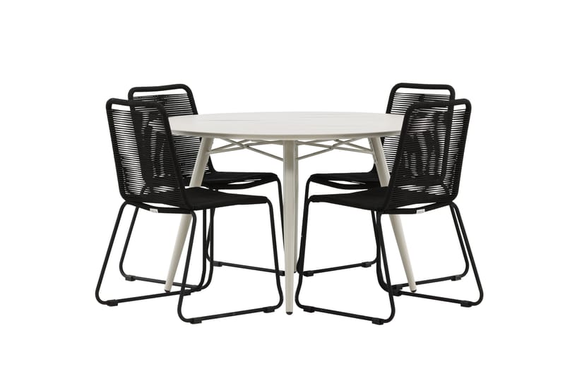 Ruokailuryhmä Lina Pyöreä 120 cm 4 Lindos tuolia - Musta - Puutarhakalusteet - Ulkoryhmä - Ruokailuryhmät ulos