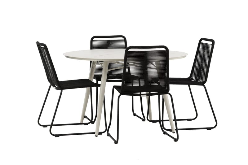 Ruokailuryhmä Lina Pyöreä 120 cm 4 Lindos tuolia - Musta - Puutarhakalusteet - Ulkoryhmä - Ruokailuryhmät ulos