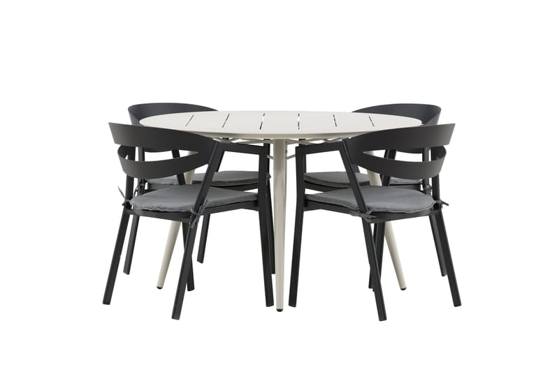 Ruokailuryhmä Lina Pyöreä 120 cm 4 Slit ruokatuolia - Musta - Puutarhakalusteet - Ulkoryhmä - Ruokailuryhmät ulos