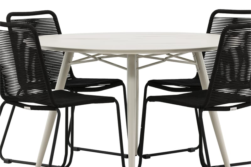 Ruokailuryhmä Lina Pyöreä 120 cm 4 Lindos tuolia - Musta - Puutarhakalusteet - Ulkoryhmä - Ruokailuryhmät ulos