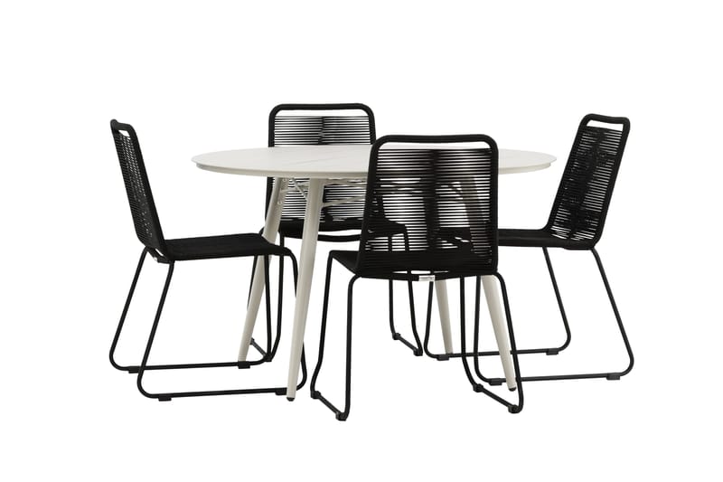 Ruokailuryhmä Lina Pyöreä 120 cm 4 Lindos tuolia - Musta - Puutarhakalusteet - Ulkoryhmä - Ruokailuryhmät ulos