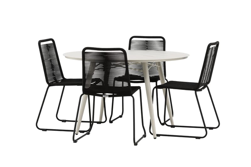 Ruokailuryhmä Lina Pyöreä 120 cm 4 Lindos tuolia - Musta - Puutarhakalusteet - Ulkoryhmä - Ruokailuryhmät ulos